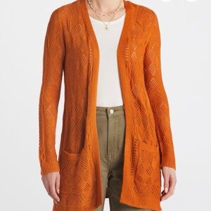 Market & Spruce Burnt Orange Openwork Knit Sweater